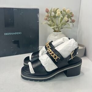Bernardo Sorrena Antique Heel Chain Sandals Black SA44B Women's US 7M